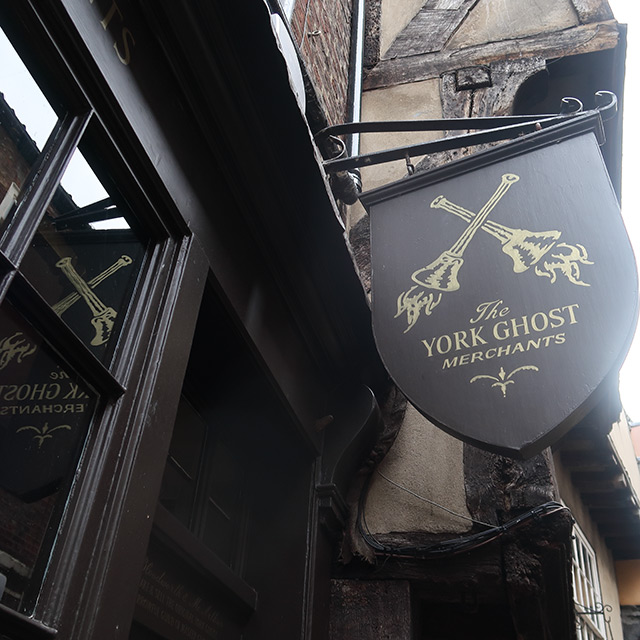 The exterior sign of the York Ghost Merchants
