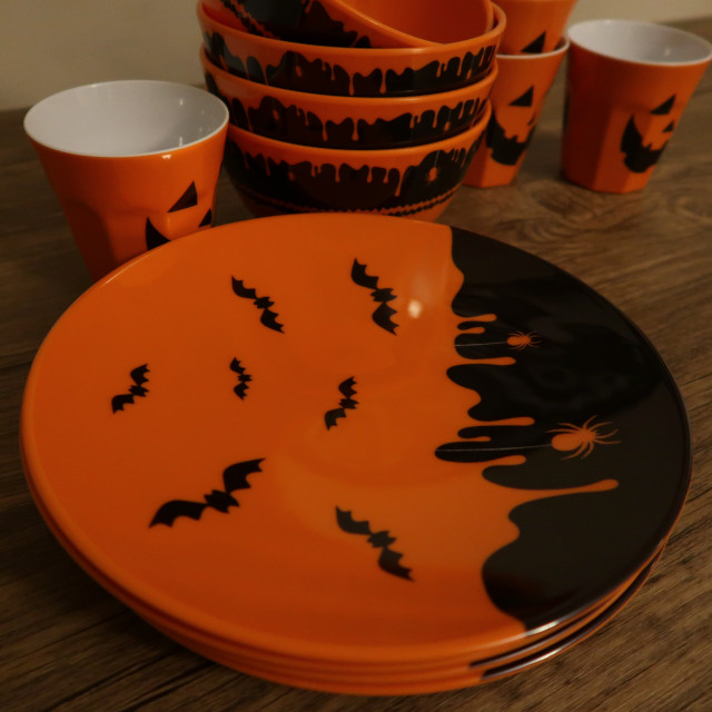 Halloween-themed Melamine plates, bowls and cups