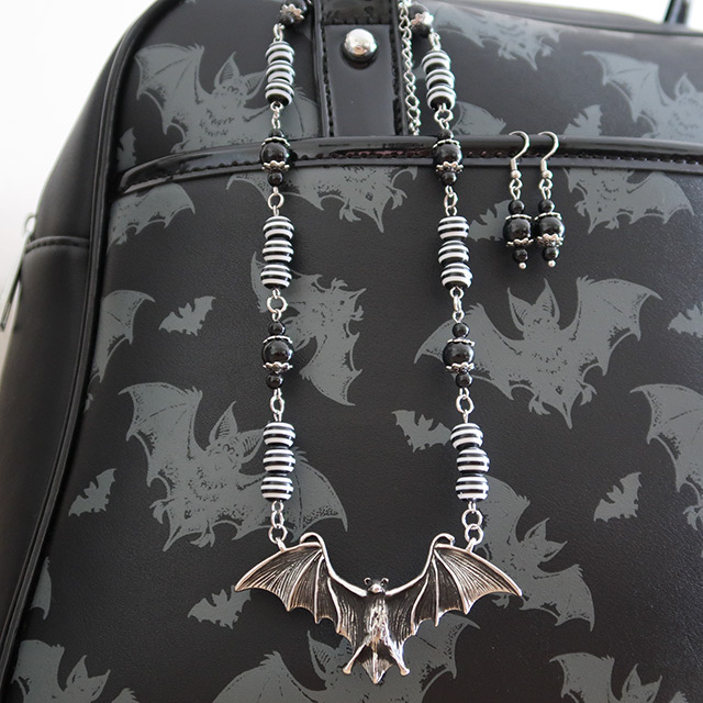 Bat necklace and earrings