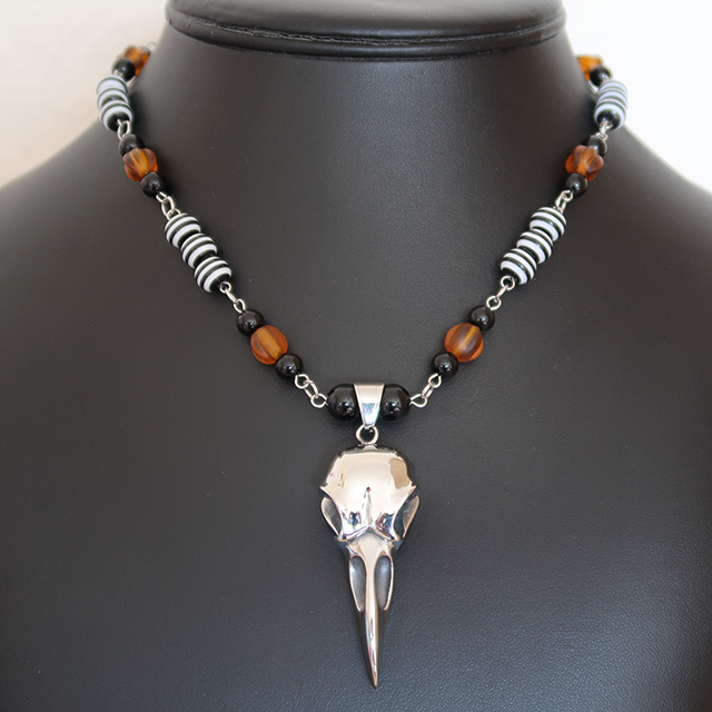 thumbnail image 2 of Rainbow Anodized Bird Skull Pendant Necklace – Raven Crow Gothic Occult – 19in Chain 2 of 3